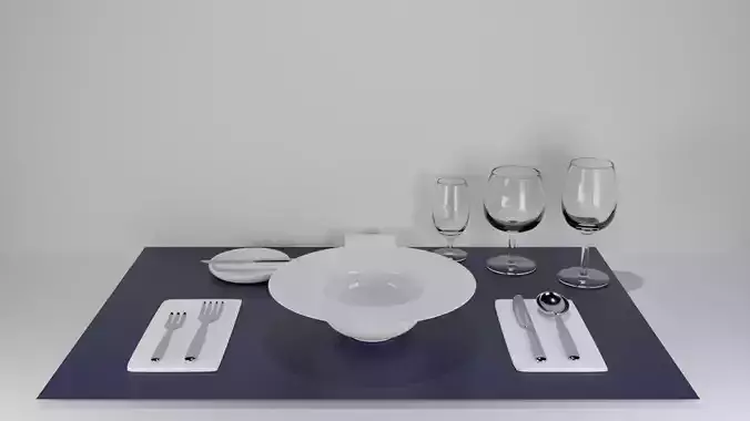 Dinner Set 3D Model table setting with silverware and utensils