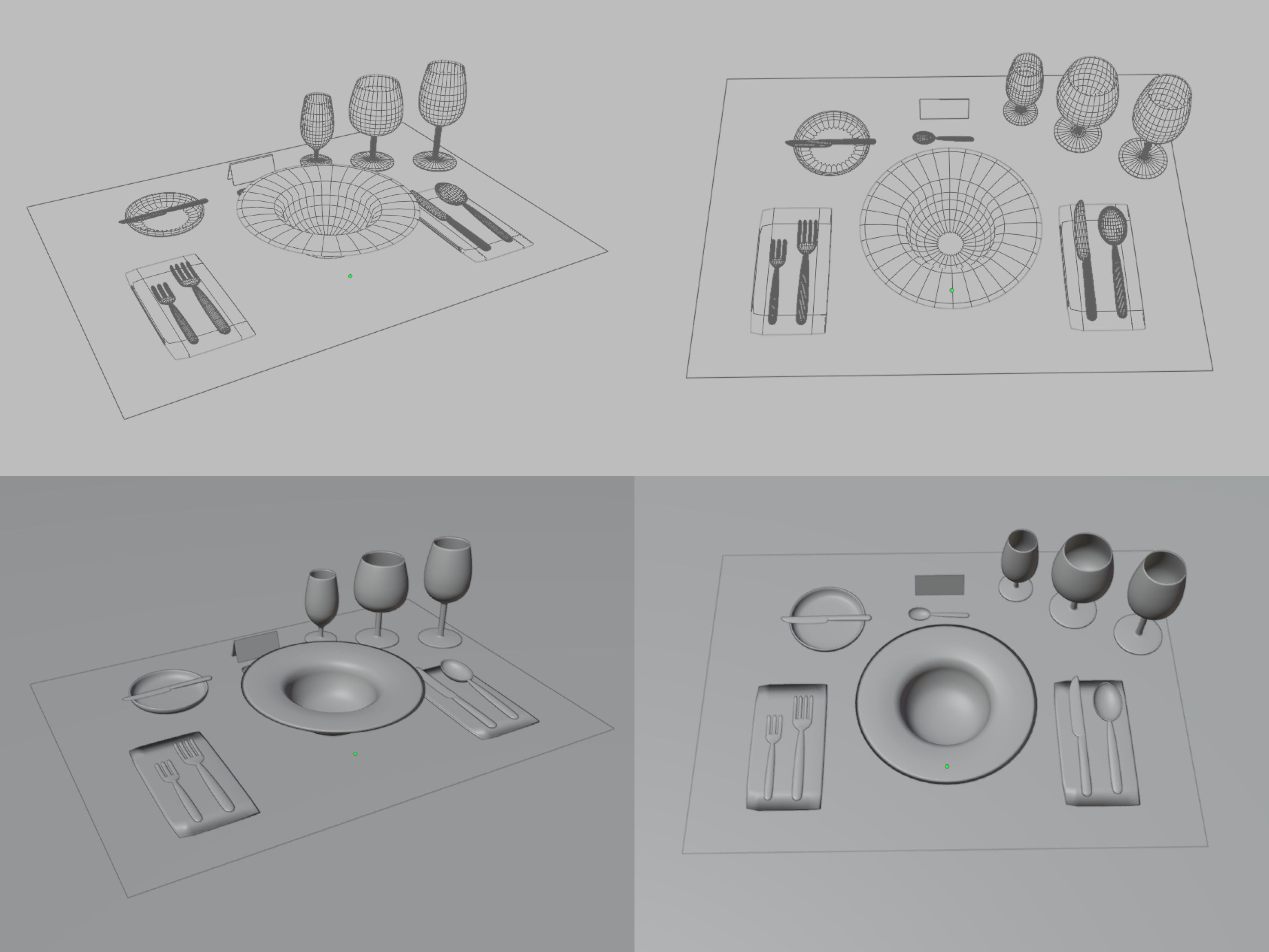 Dinner Set 3D Model table setting with silverware and utensils Free 3D model_4