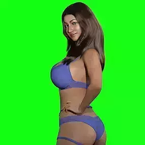 Abella woman in bikini on screen