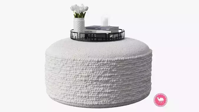 Hira Natural Ivory Ottoman