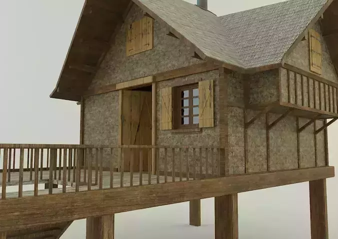 Model Houses 2 wooden house with stairs