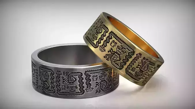 Aztec Maya Ancient Pattern Wedding Band 3D print model