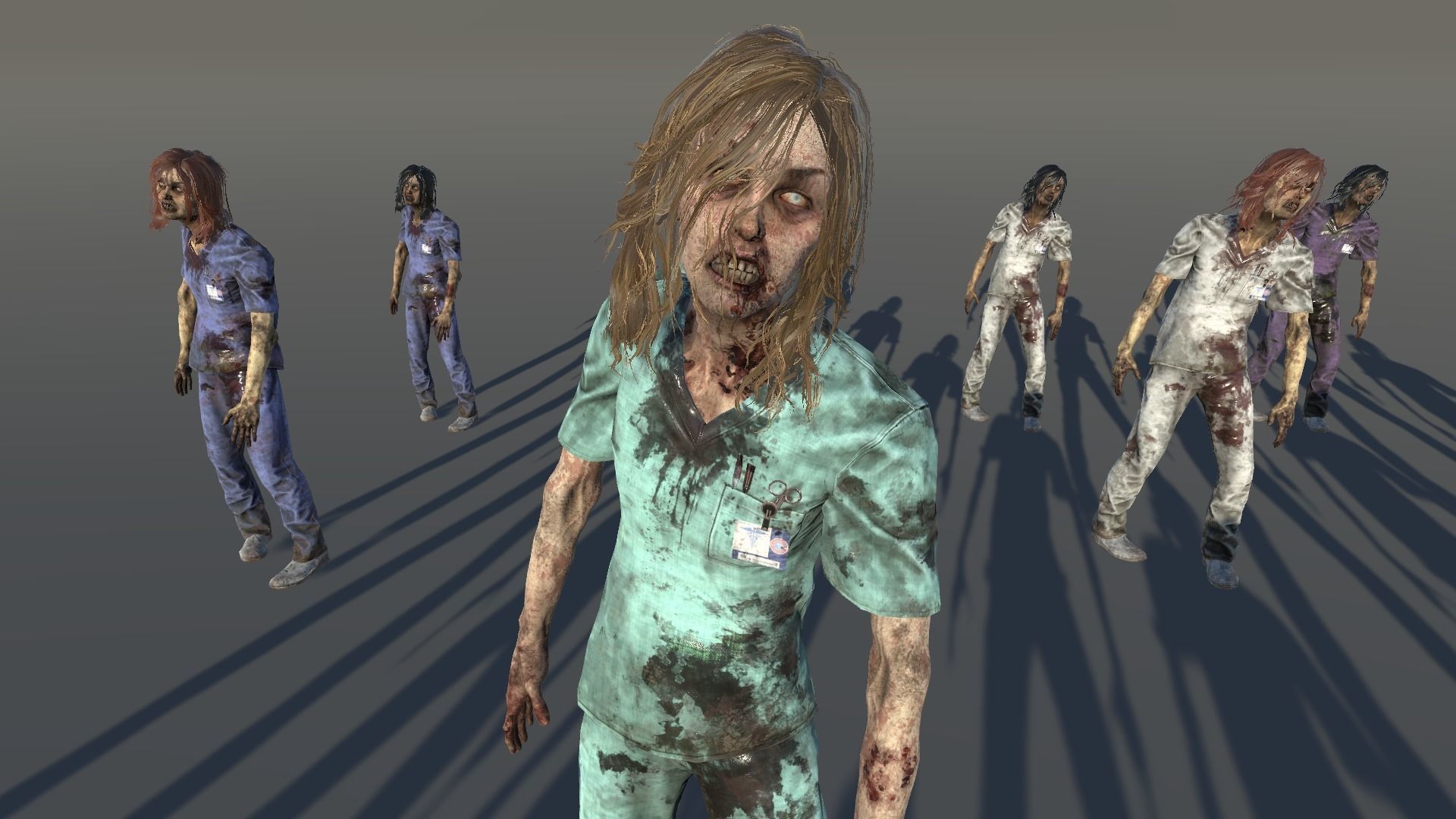 Zombie Female Scrub Low-poly 3D model_5