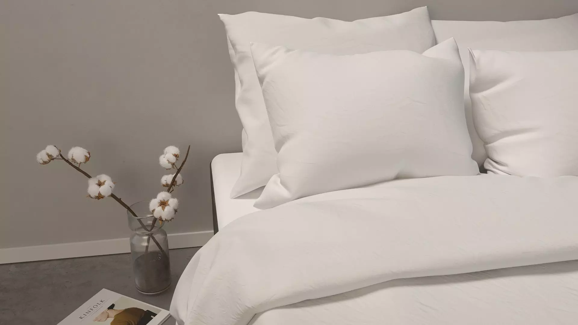 Double bed with pillows and deco V01 3D model