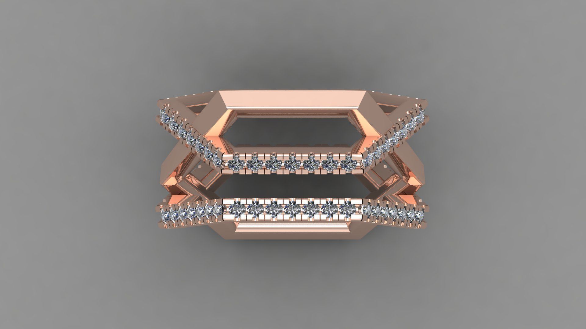 RPY-005 rose gold hexagon ring with diamonds 3D print model_6