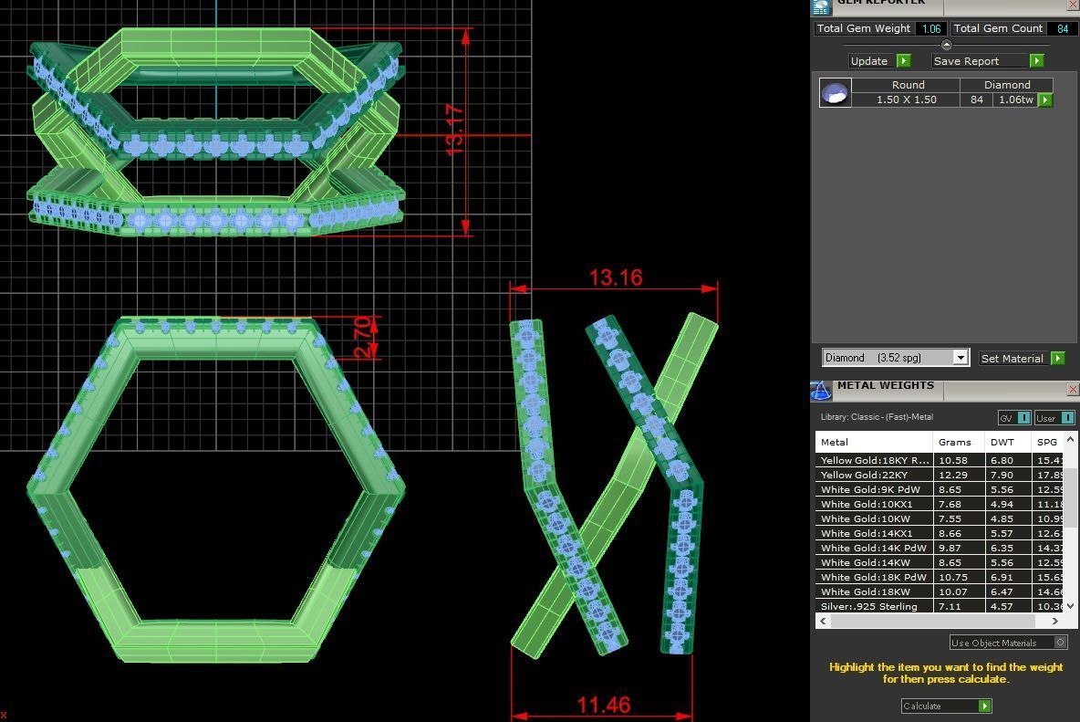 RPY-005 rose gold hexagon ring with diamonds 3D print model_7