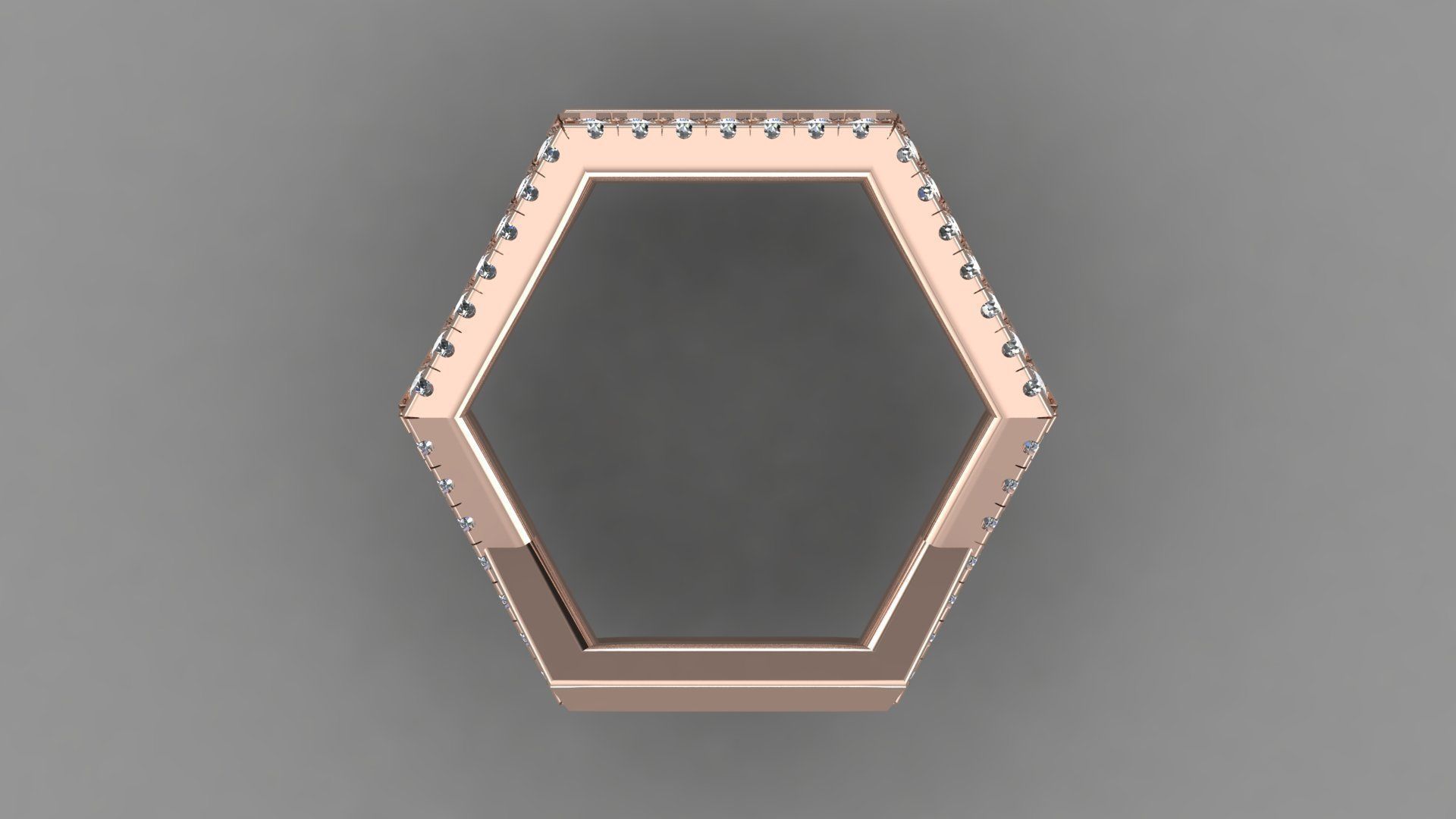 RPY-005 rose gold hexagon ring with diamonds 3D print model_4