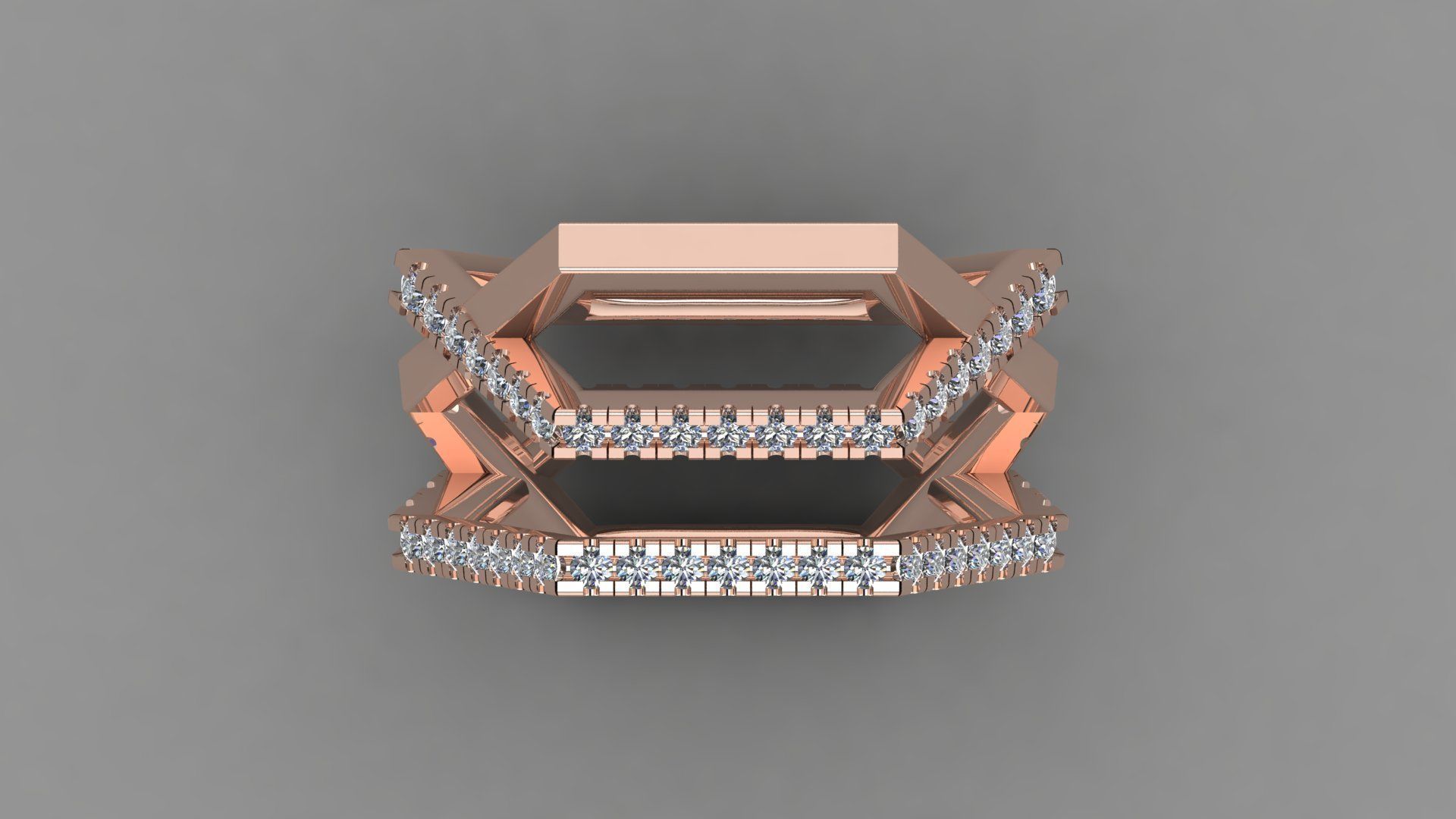 RPY-005 rose gold hexagon ring with diamonds 3D print model_5