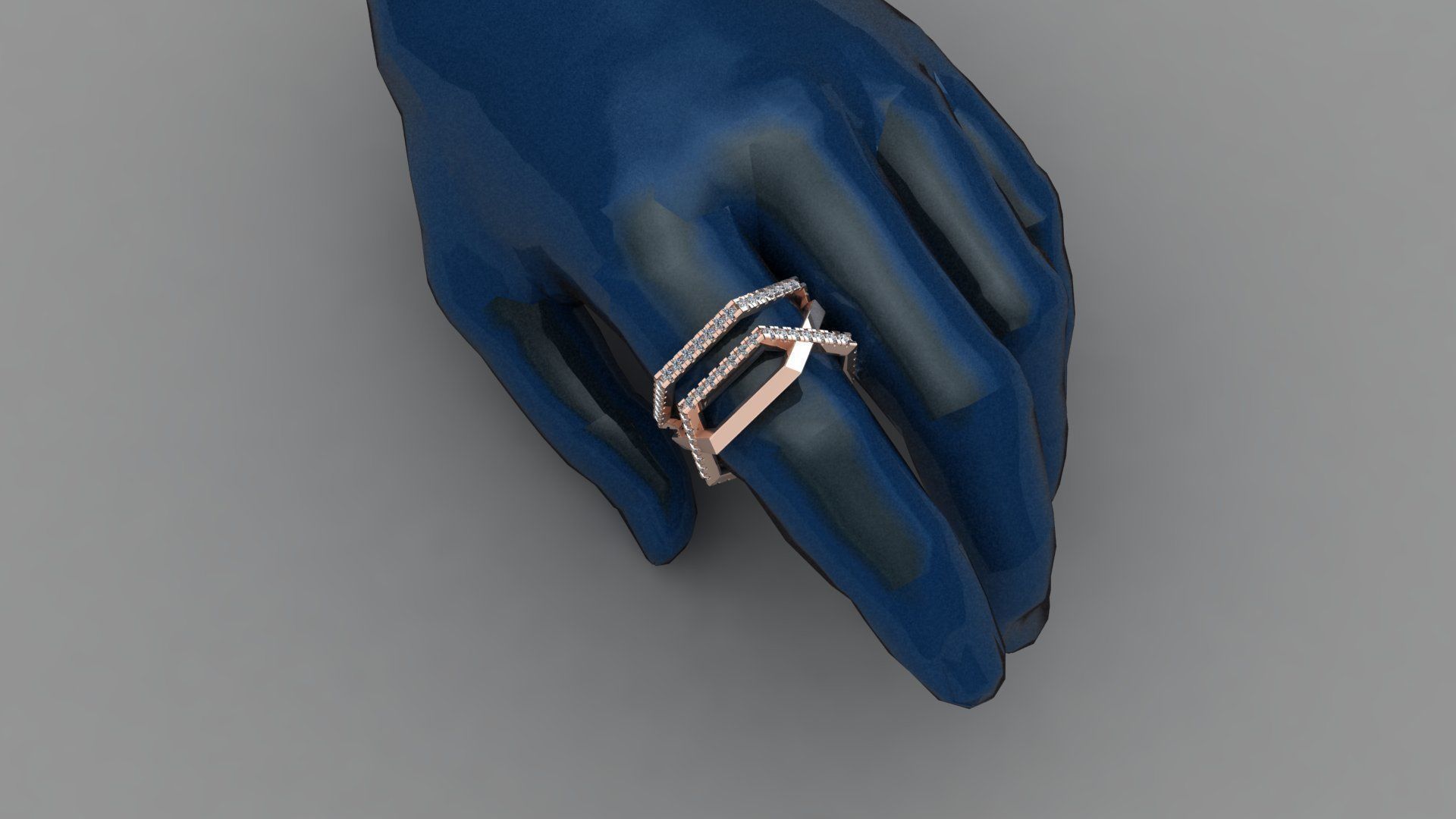 RPY-005 rose gold hexagon ring with diamonds 3D print model_1