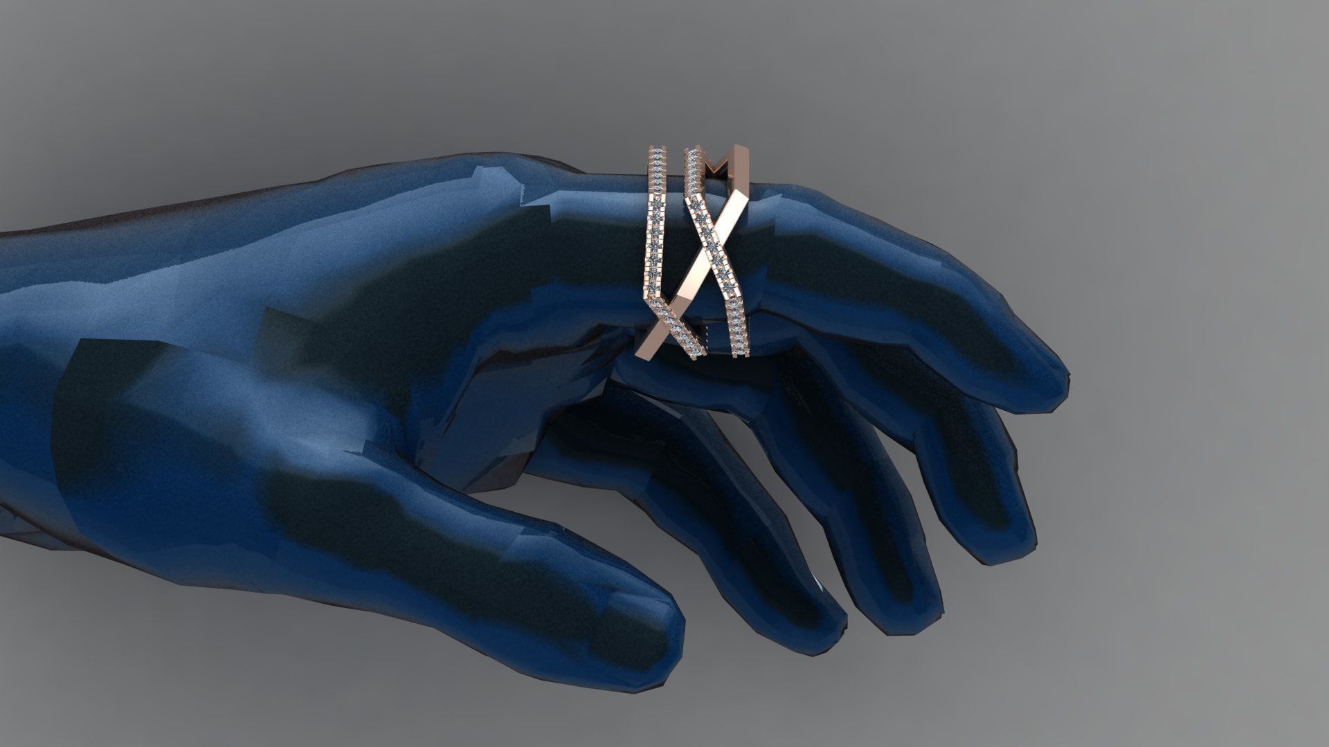 RPY-005 rose gold hexagon ring with diamonds 3D print model_3