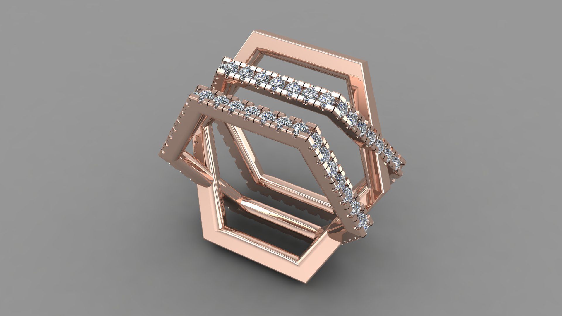 RPY-005 rose gold hexagon ring with diamonds 3D print model_0