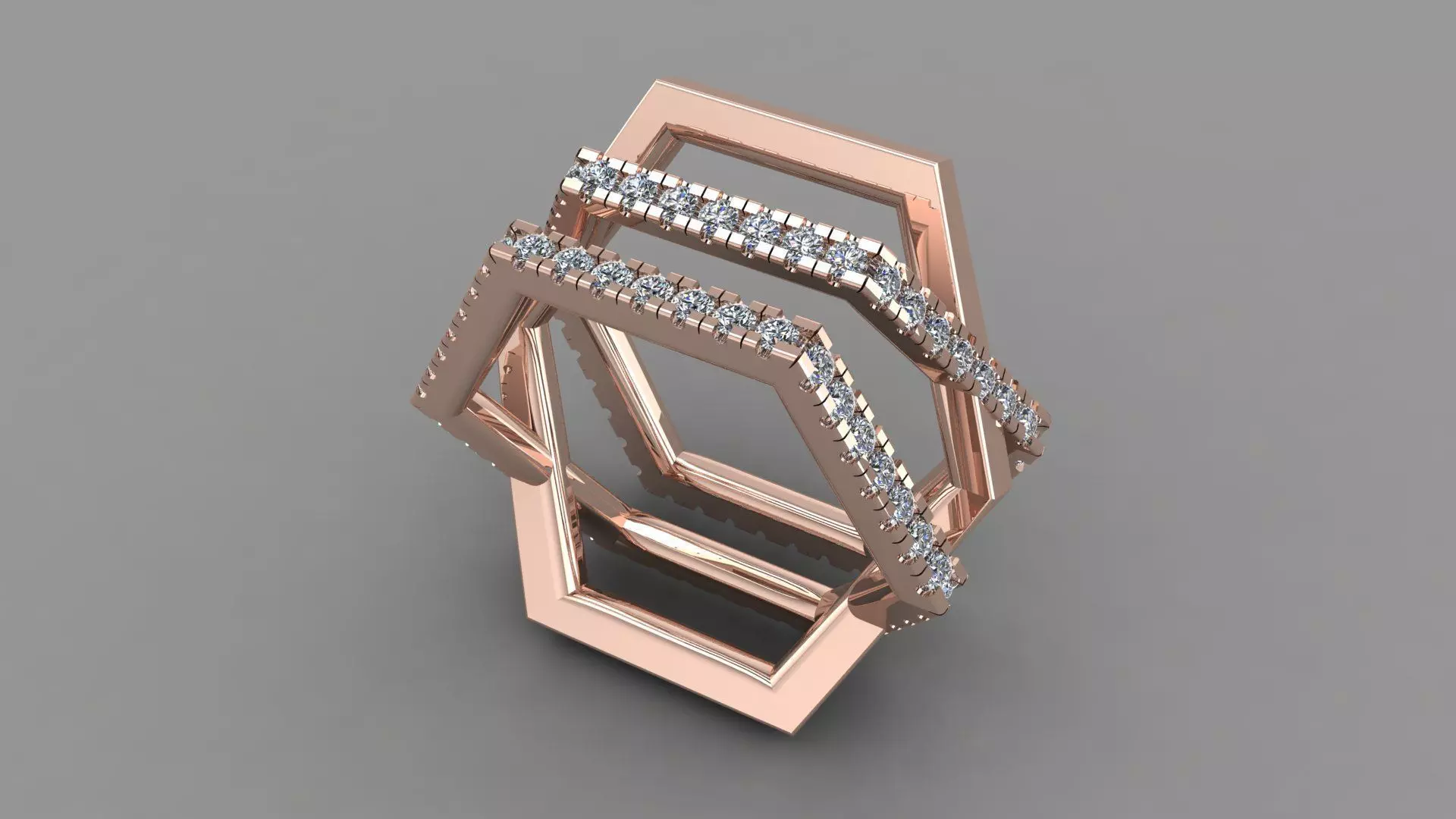 RPY-005 rose gold hexagon ring with diamonds 3D print model
