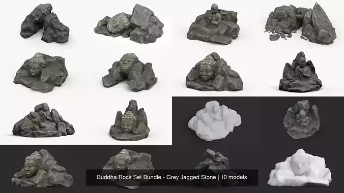 Buddha Rock Set Bundle - Grey Jagged Stone