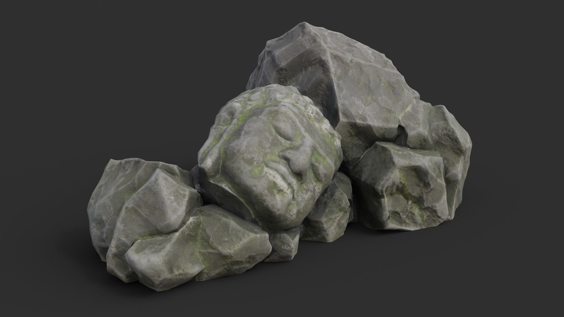 Buddha Rock Set Bundle - Grey Jagged Stone 3D Model Collection_22