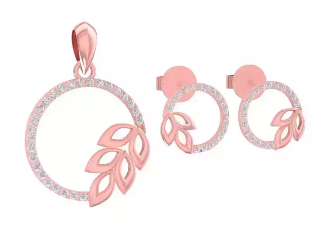 set diamond leaf pendant and earrings 3087