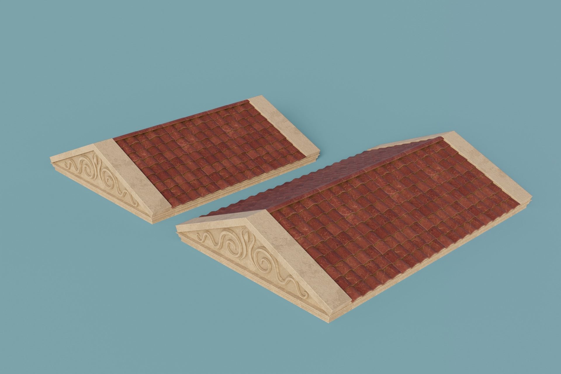 Antique Temple Roof Low-poly 3D model_12
