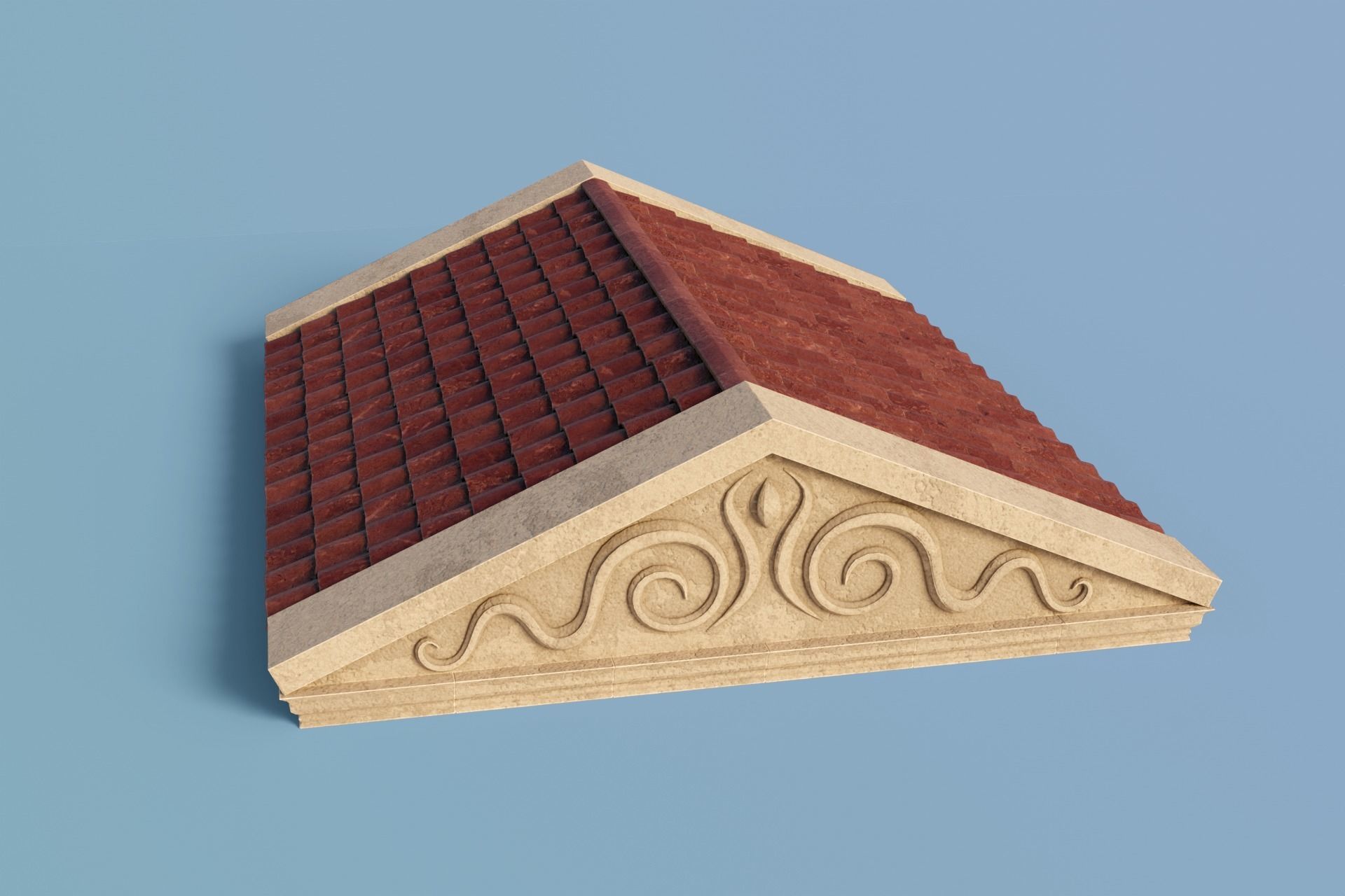 Antique Temple Roof Low-poly 3D model_7