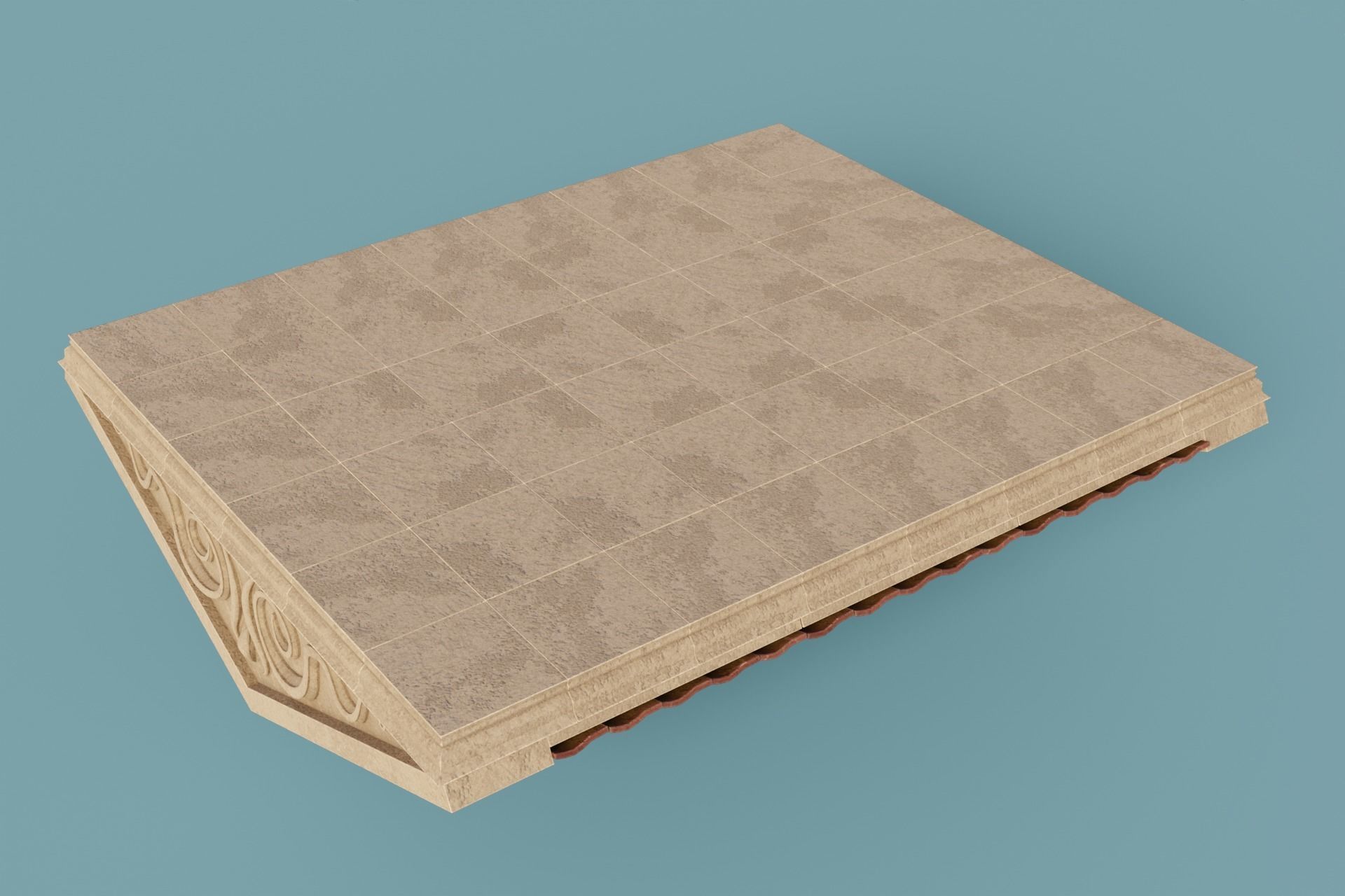 Antique Temple Roof Low-poly 3D model_11