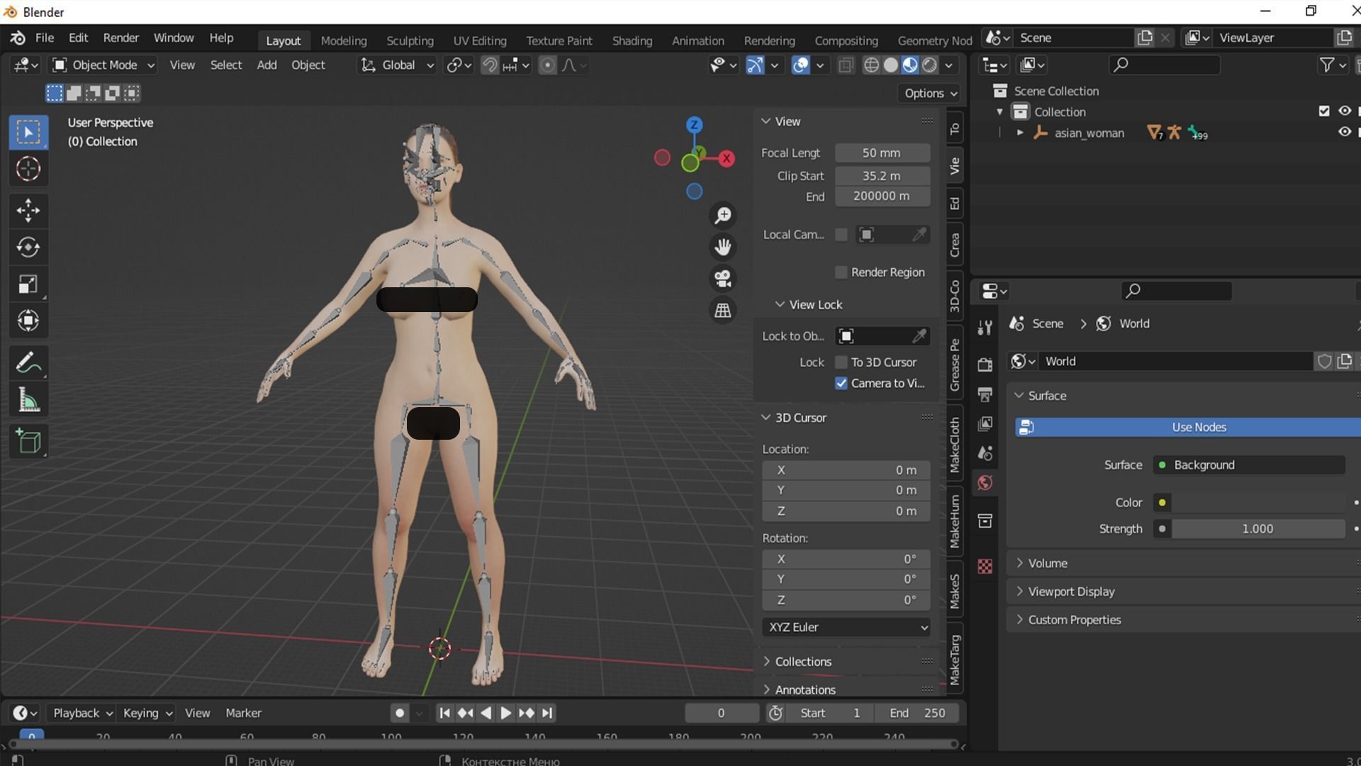 Realistic Asian Woman rigged Low-poly 3D model_8