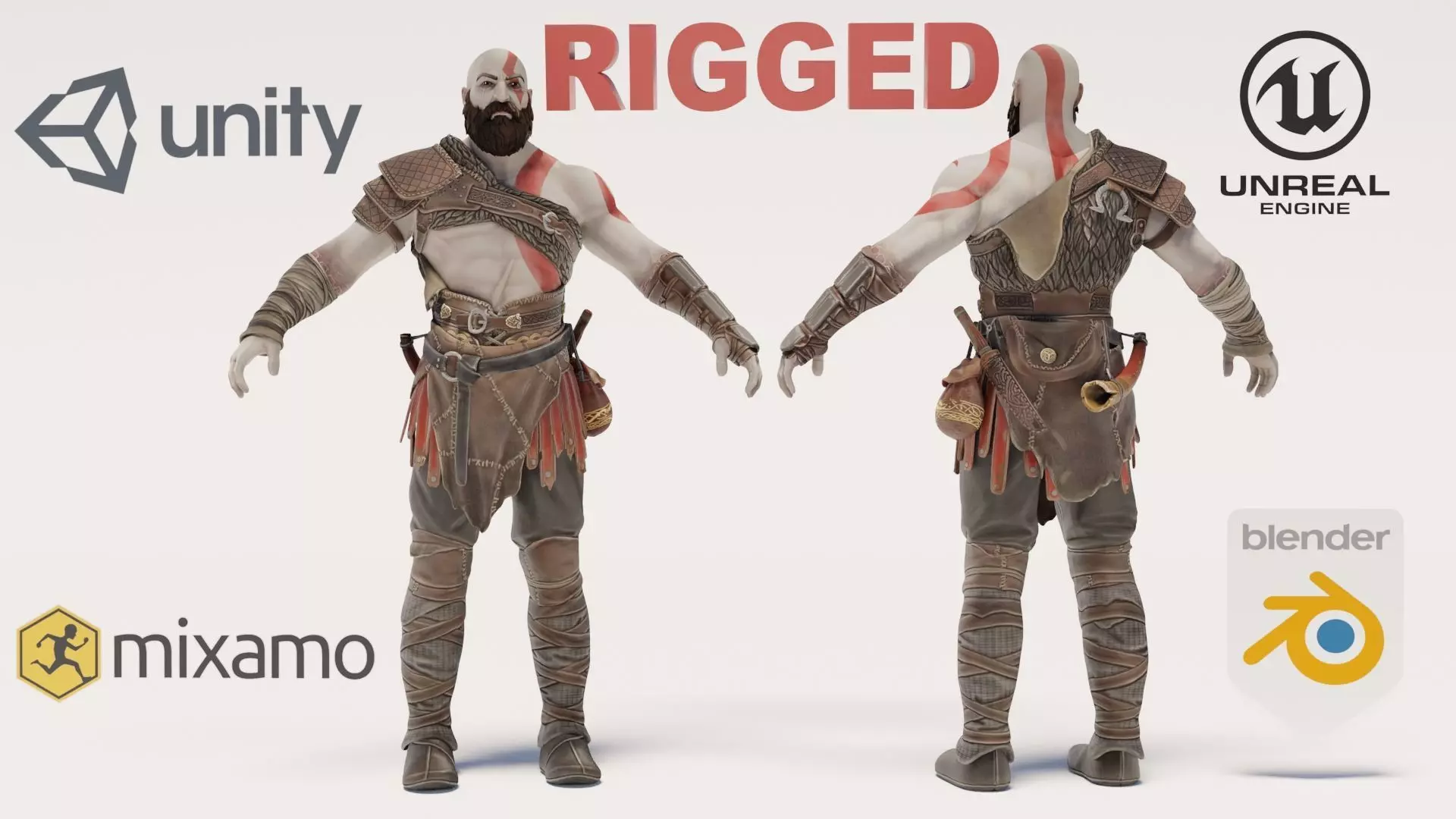 Kratos God Of War RIGGED  3D model_0