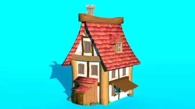 Red house low-poly  for mobile game 