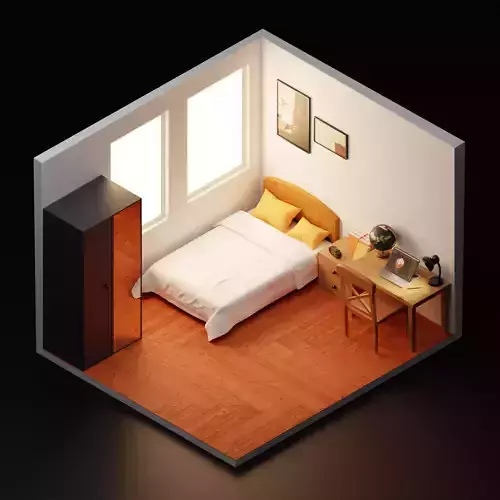 Isometric Bedroom Low-Poly