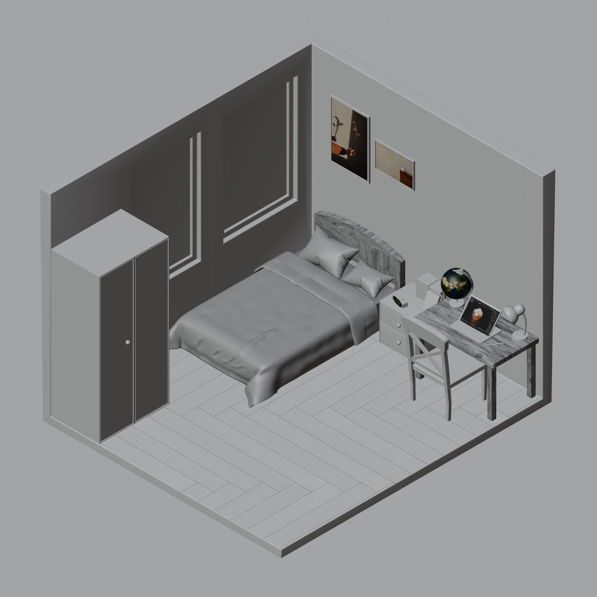 Isometric Bedroom Low-Poly Low-poly 3D model_1