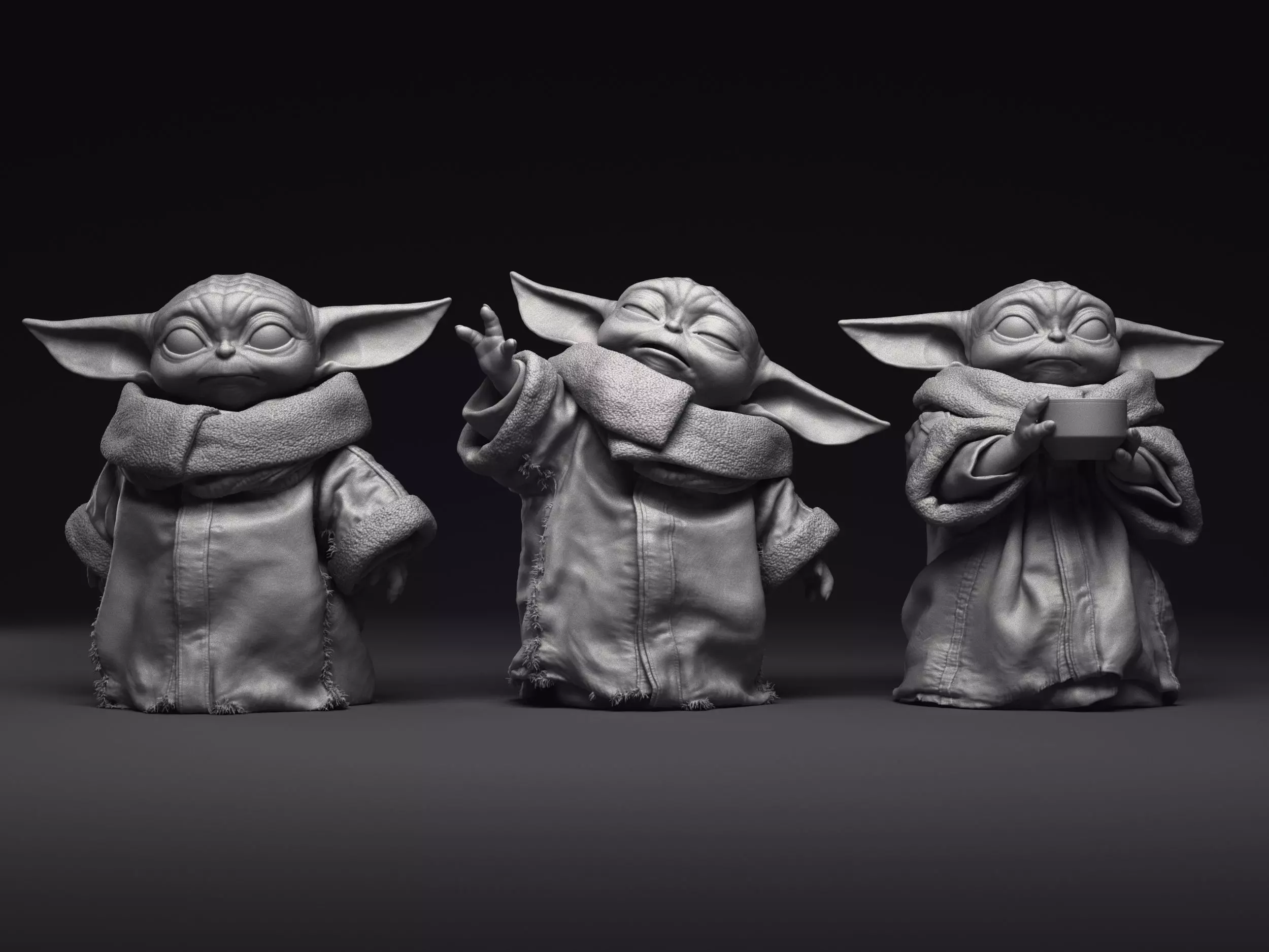 Grogu Baby Yoda pack of  three printable figures 3D Model Collection_0