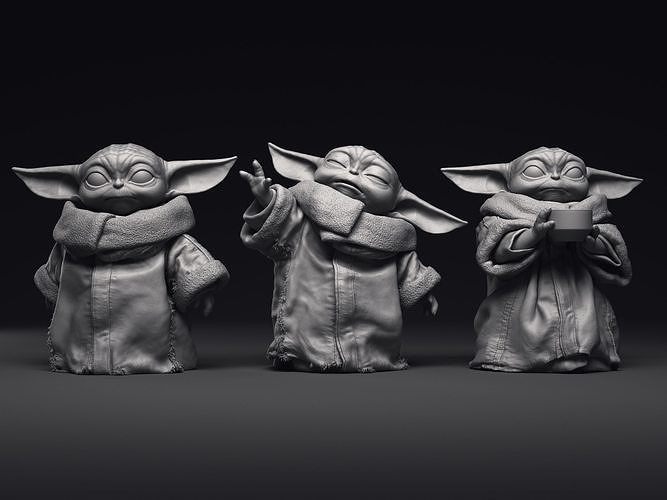 Grogu Baby Yoda pack of  three printable figures 3D Model Collection