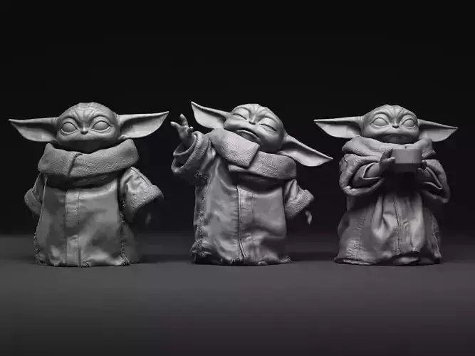 Grogu Baby Yoda pack of  three printable figures 3D Model Collection