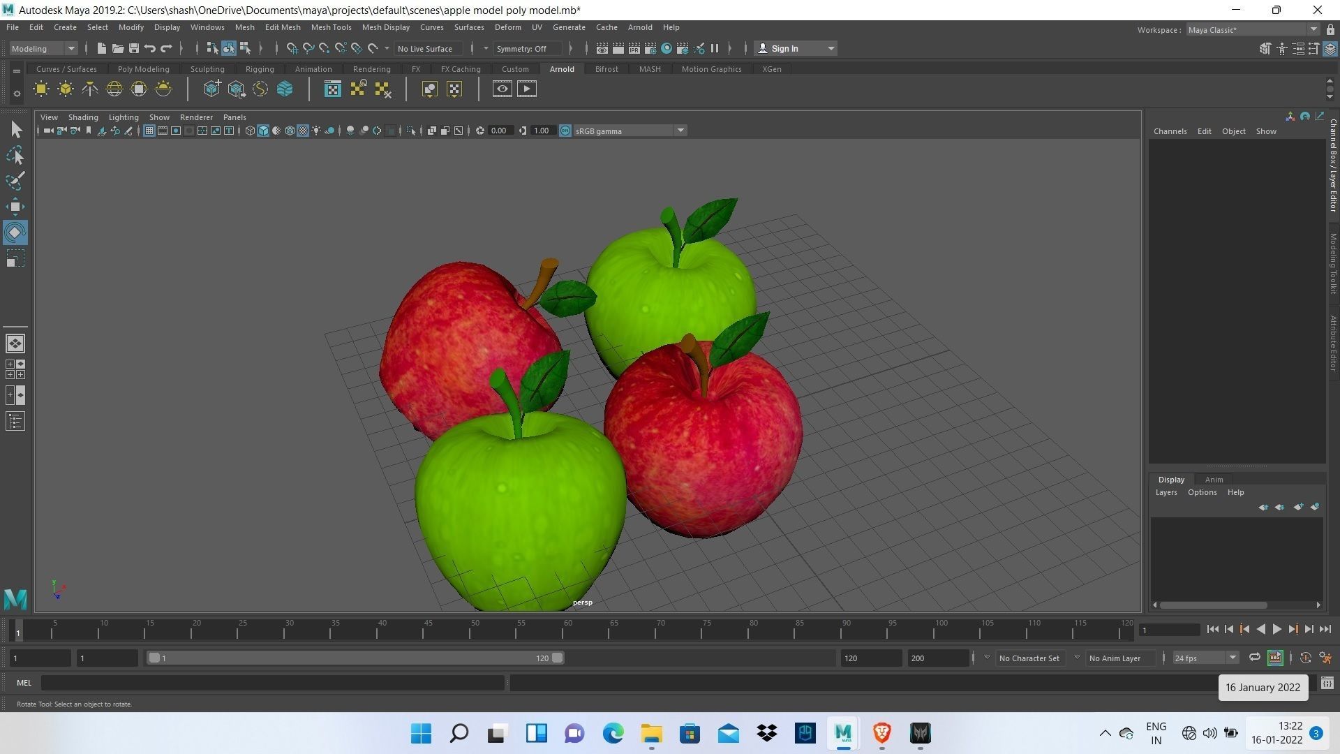 Apple Model maya model green and red apple Low-poly 3D model_4