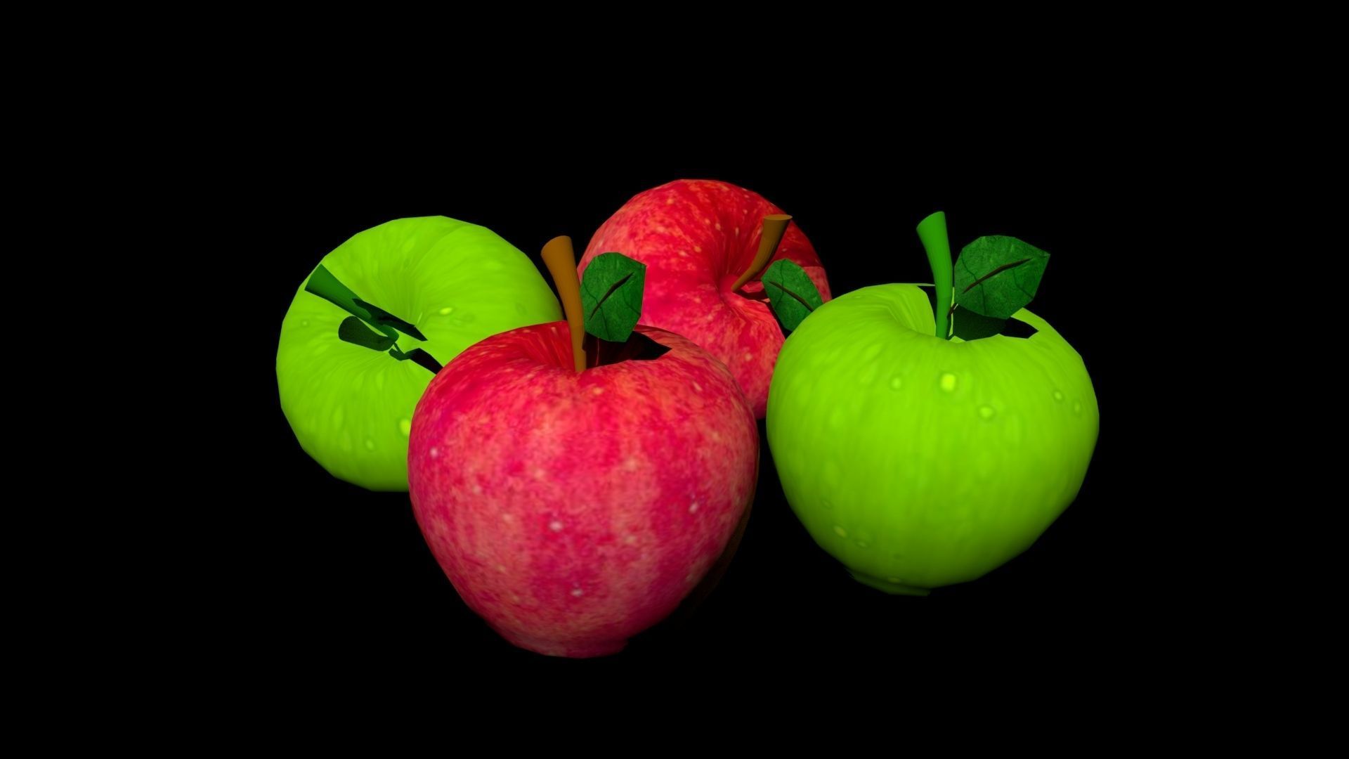 Apple Model maya model green and red apple Low-poly 3D model_5