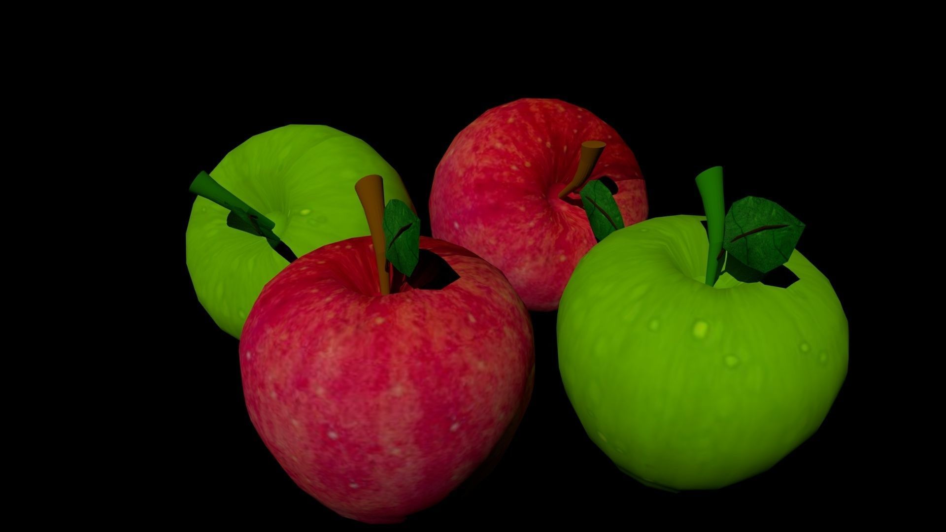 Apple Model maya model green and red apple Low-poly 3D model_8