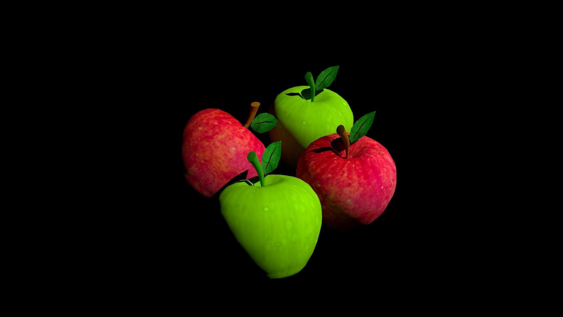 Apple Model maya model green and red apple Low-poly 3D model_6