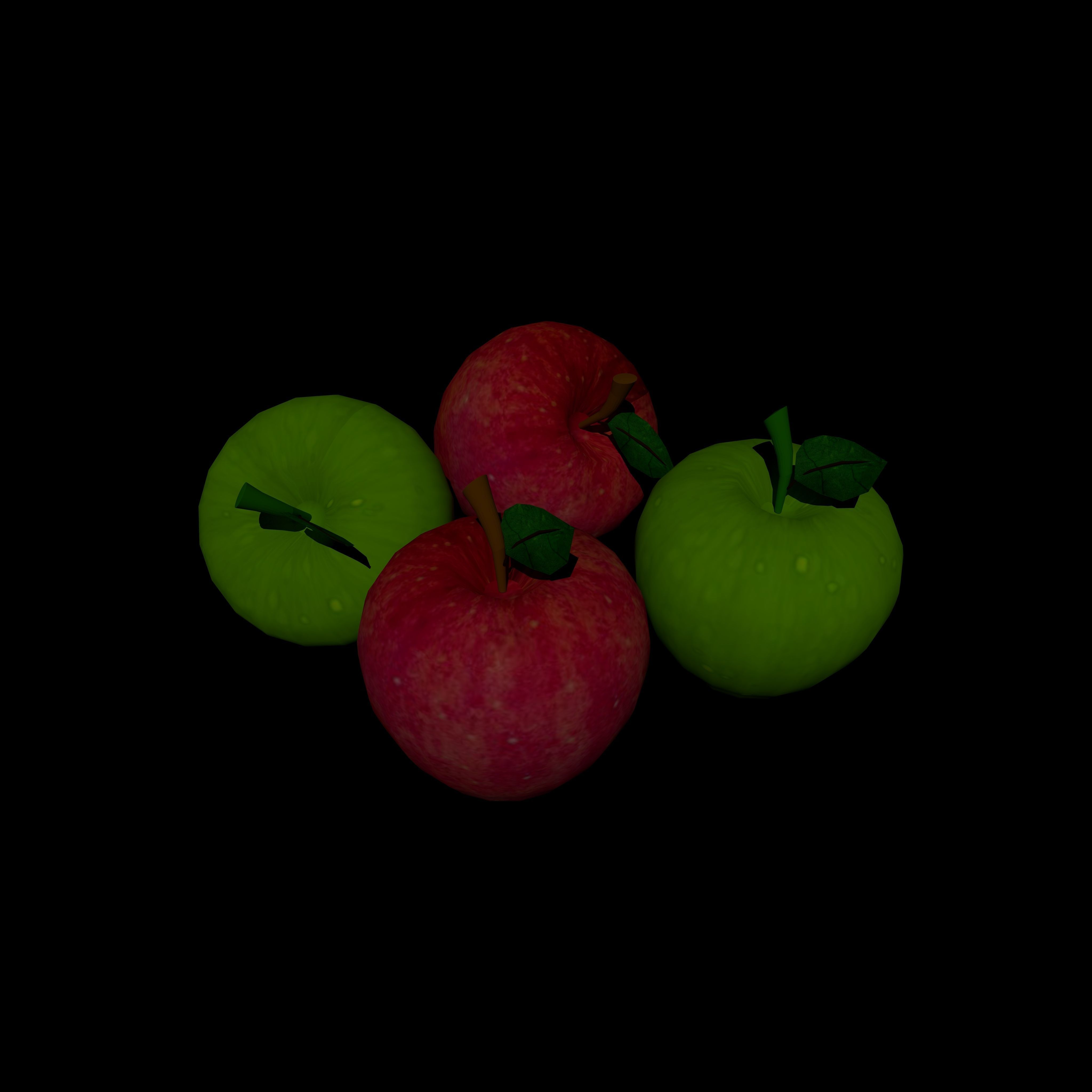 Apple Model maya model green and red apple Low-poly 3D model_7