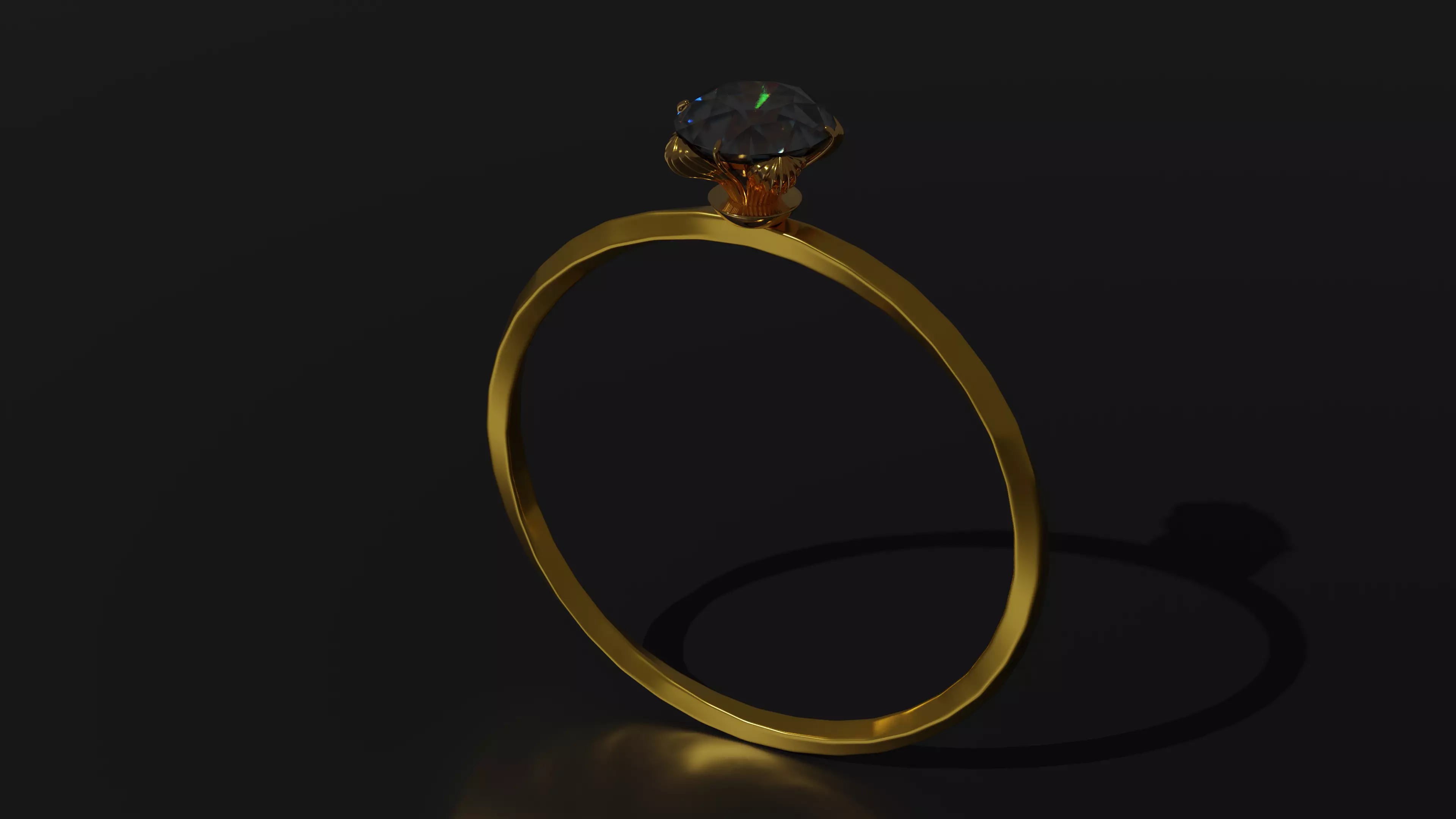 Golden Jewelry Ring with Diamond and Design 3D print model