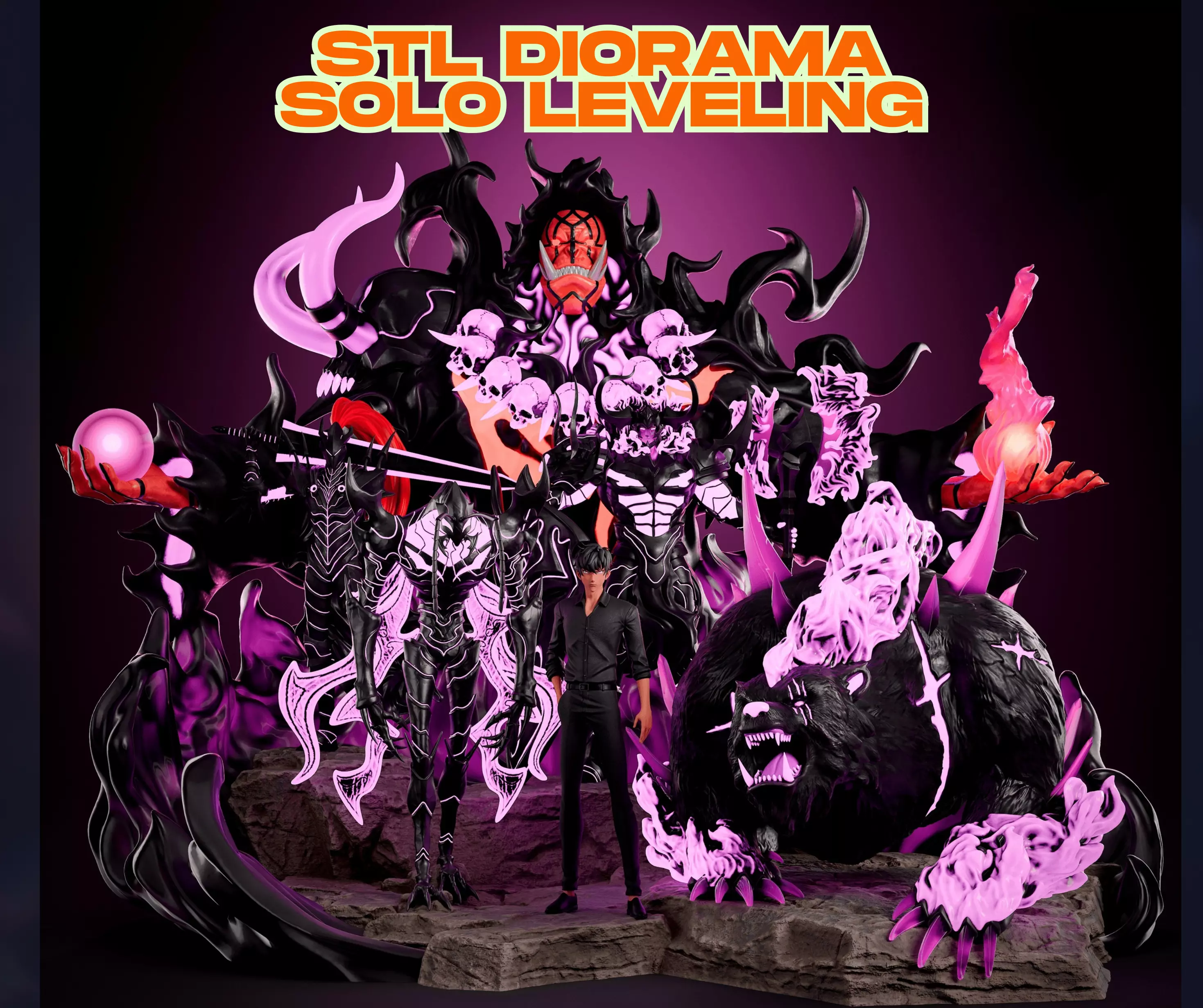 Solo leveling Diorama Archivos STL impresion 3D 3D print model_0