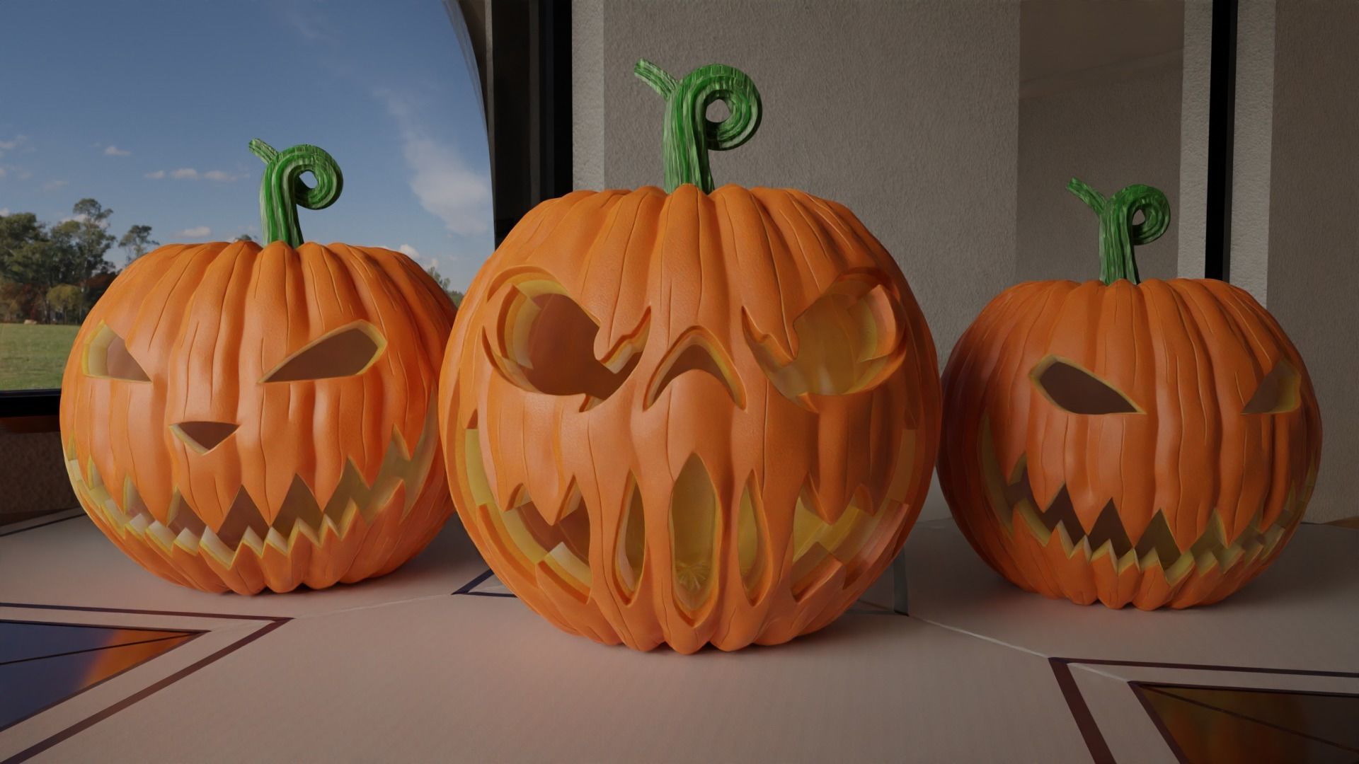 Halloween carved pumpkins 3D model_2