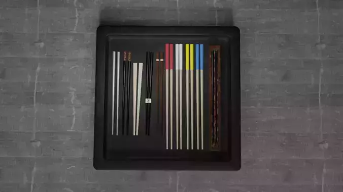 chopsticks set of in box Low-poly 3D model