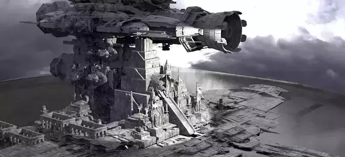 Sci fi Airship over Civilization 3D model
