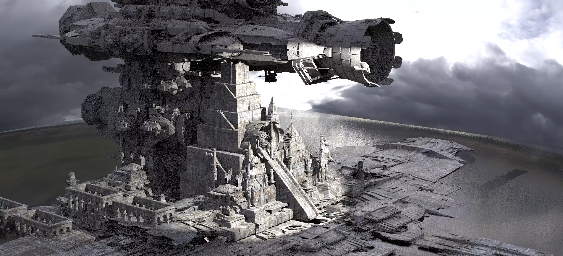 Sci fi Airship over Civilization 3D model_0