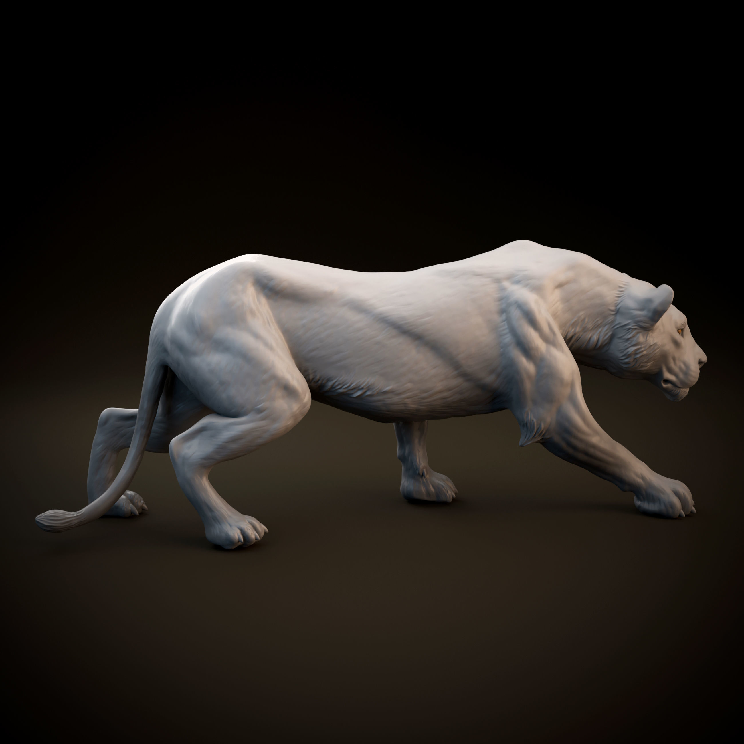 Lioness sneaking intended for 3D printing - pre supported 3D print model_3