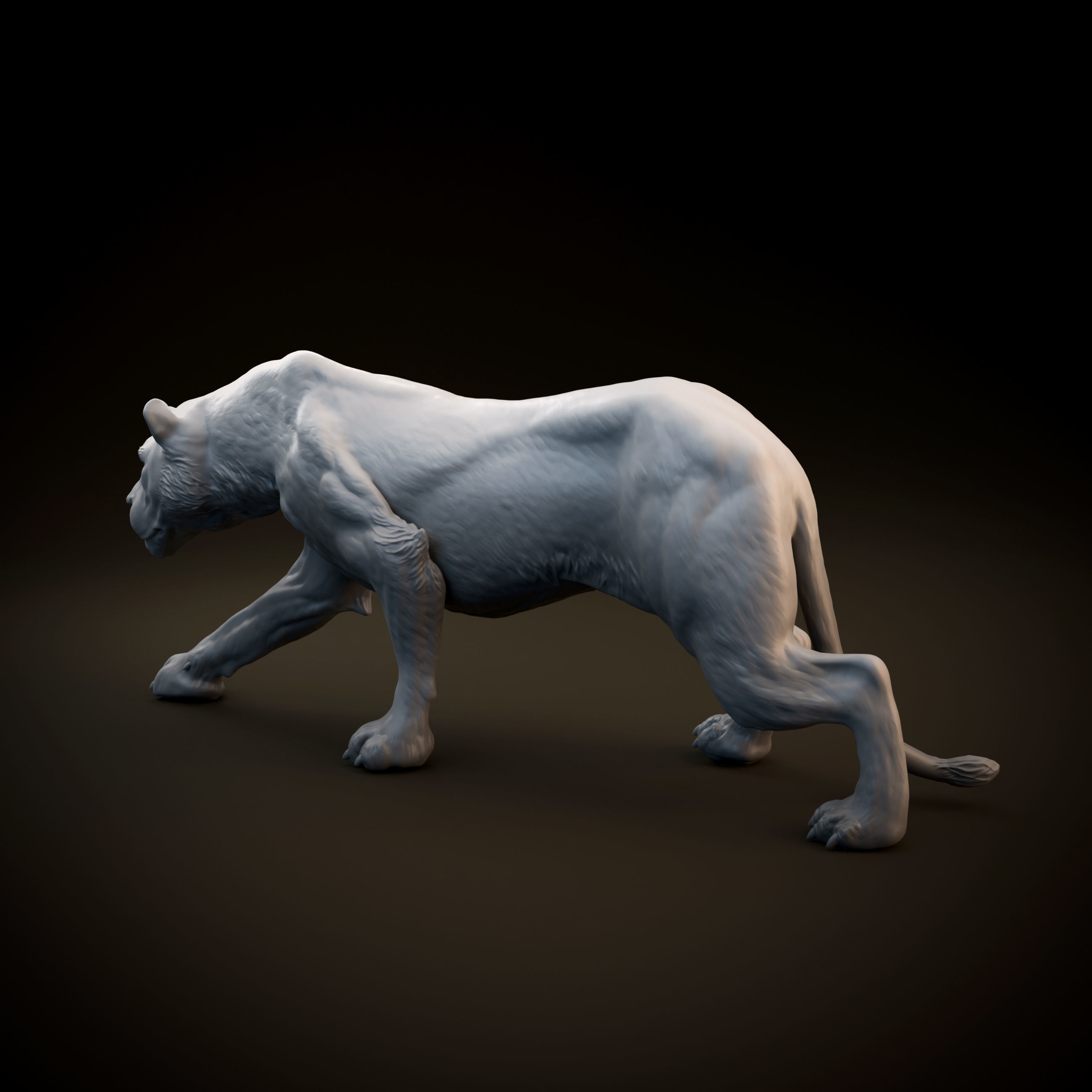 Lioness sneaking intended for 3D printing - pre supported 3D print model_5