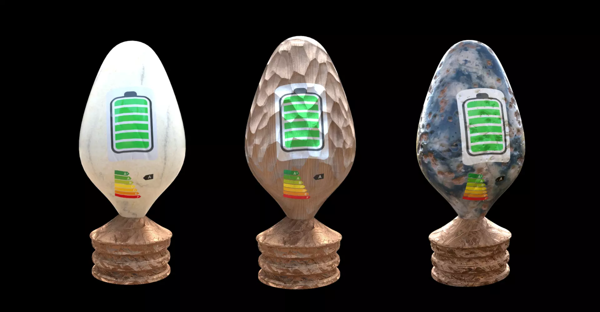 Wood ceramic marble eco light bulb lamp energy efficency symbol Low-poly 3D model