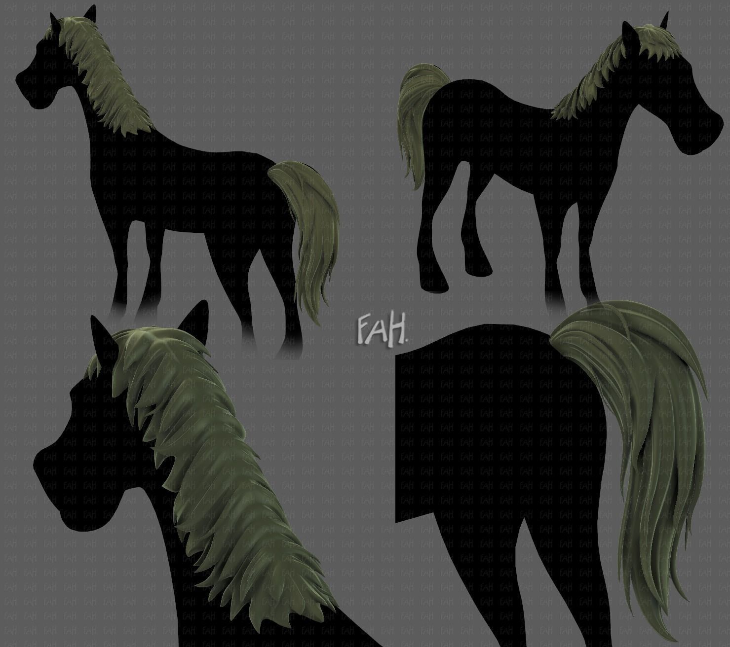 Horse mane and tail V01 Low-poly 3D model_0