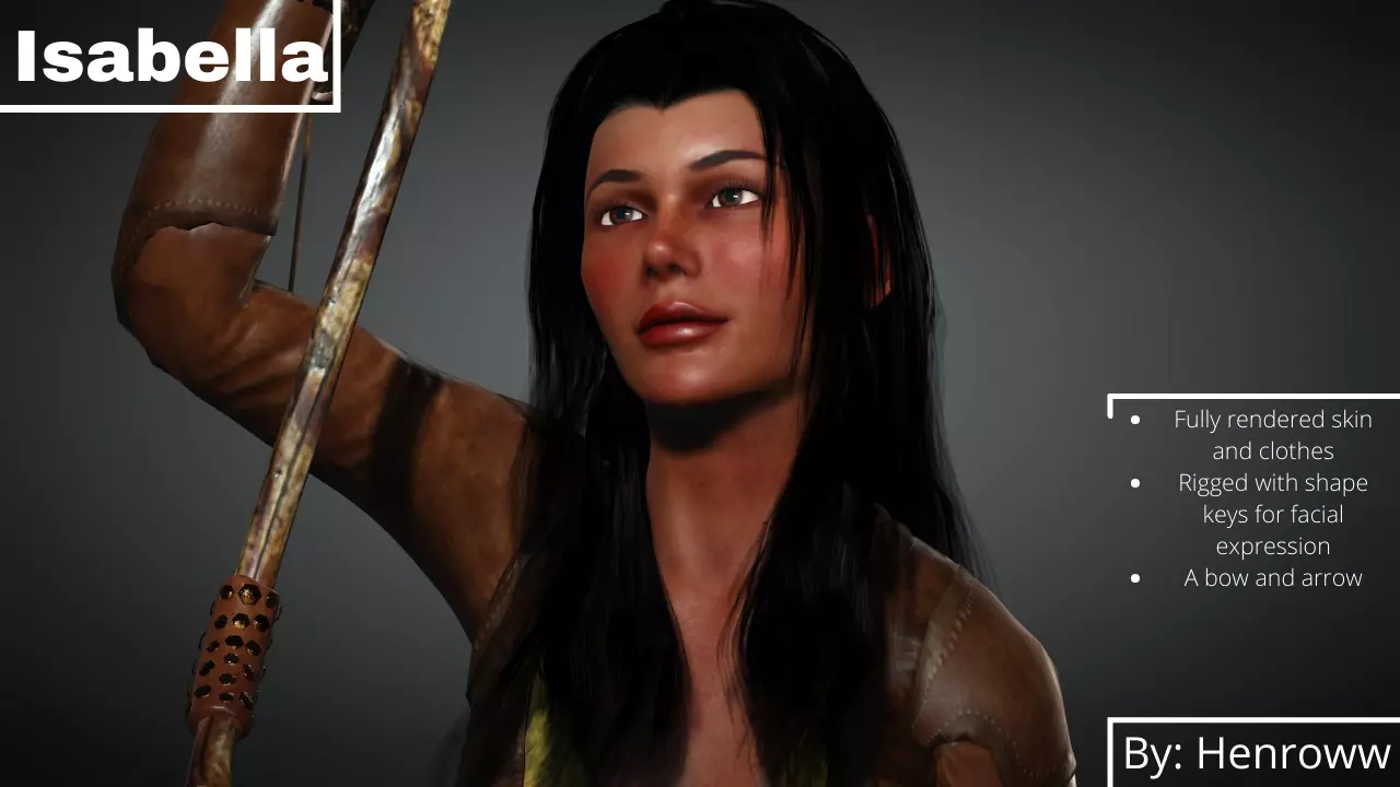 Isabella woman in outfit holding gun Free 3D model