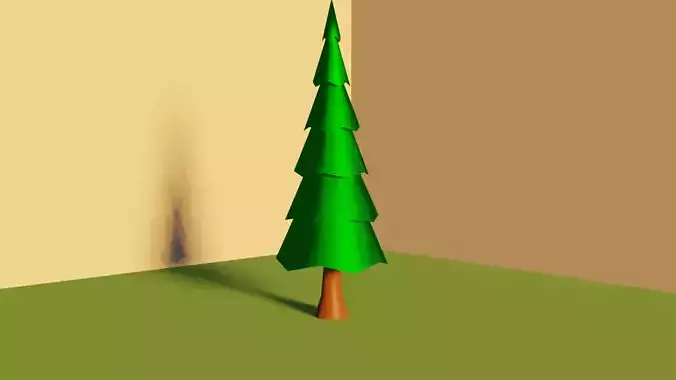 low poly tree pine in middle of grassy field