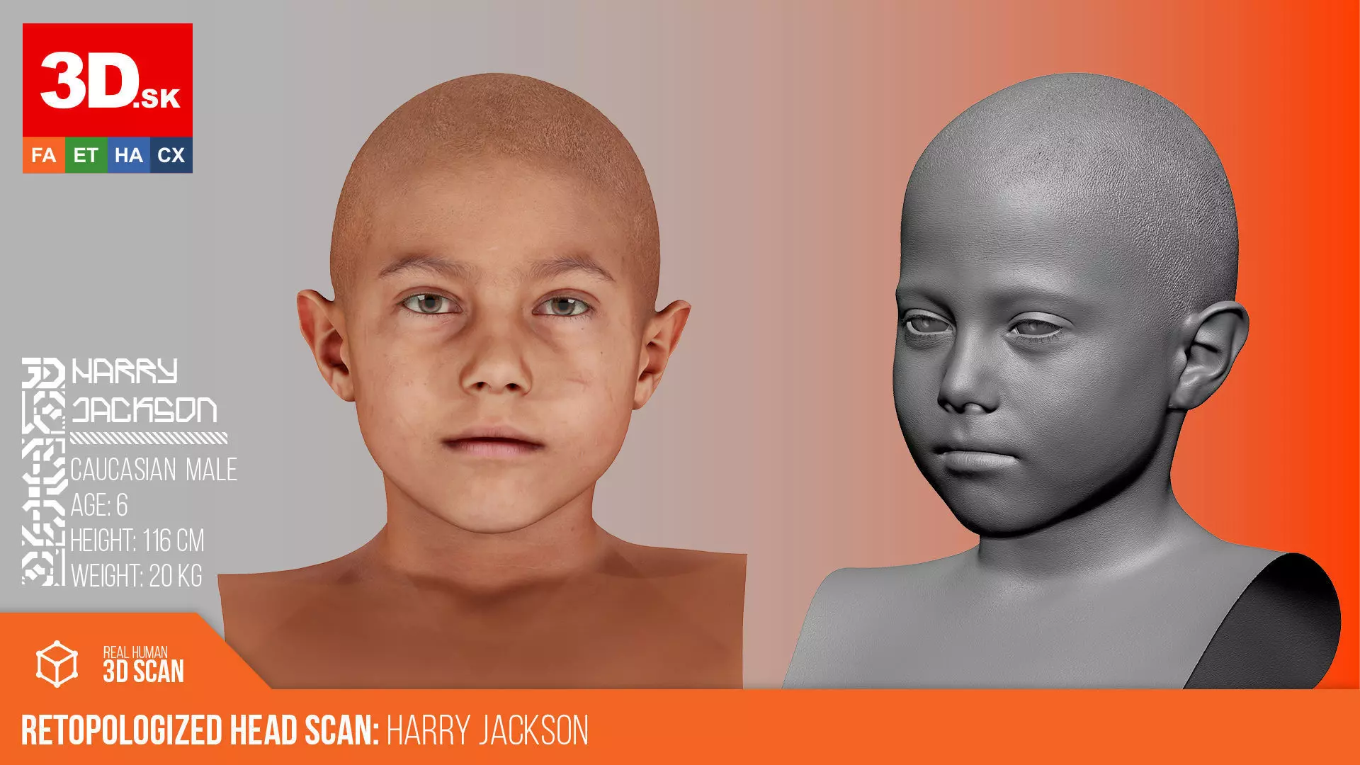 Retopologized Male 3D Head scan - Harry Jackson 3D model_0