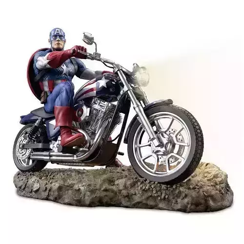 Captain America on Motorcycle 3D Model Ready to Print 3D print model