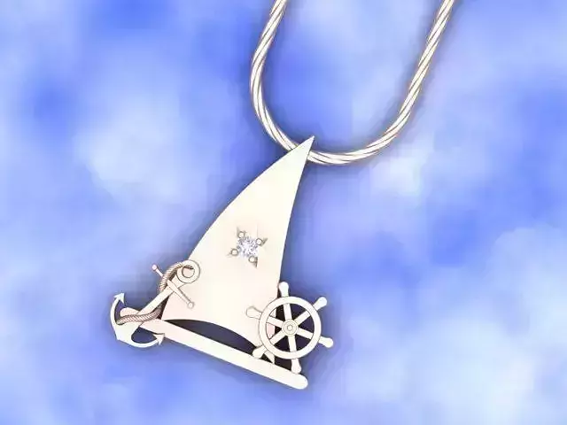 Men Diamond Pendant with Anchor-sail-Steering wheel design